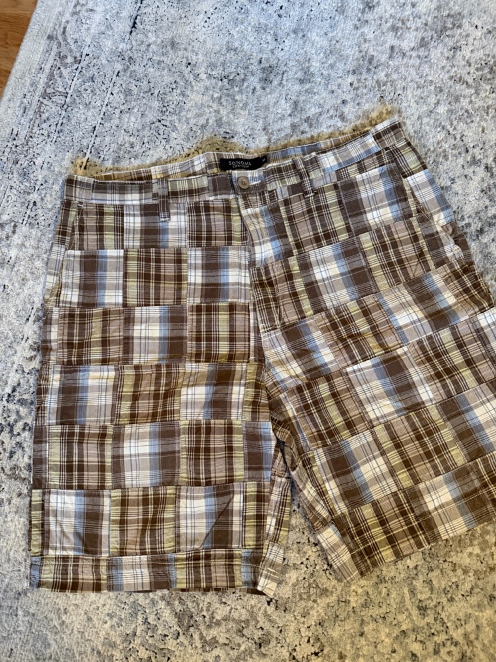 Sonoma Brown and Cream Plaid Cargo Shorts